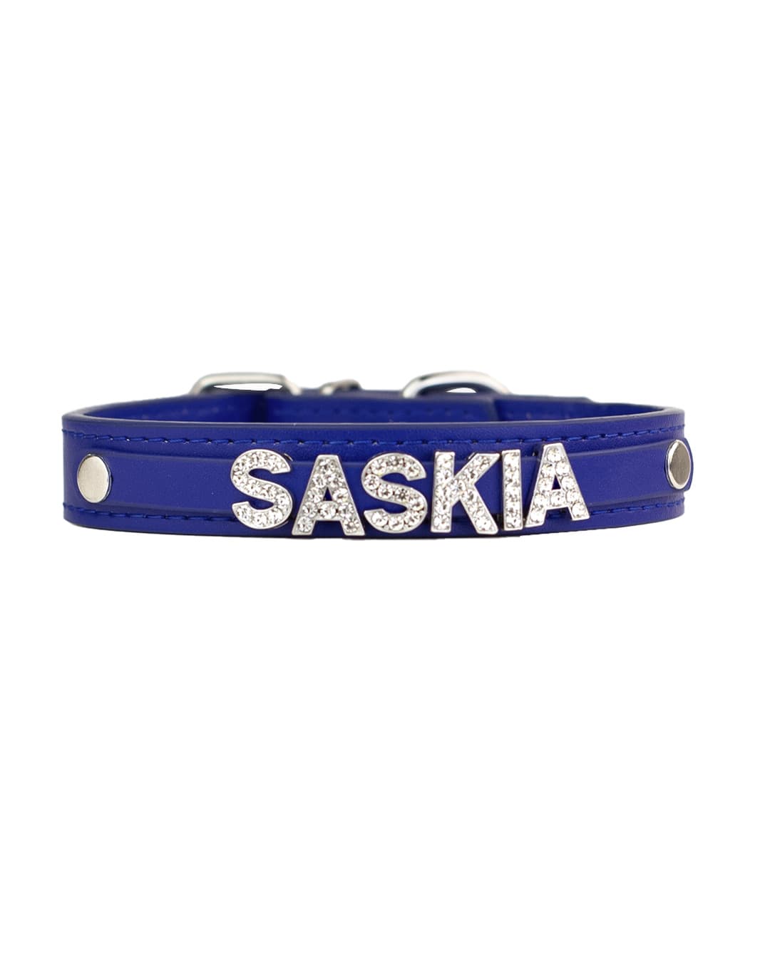 Lucerne Navy collar personalized with letter charms