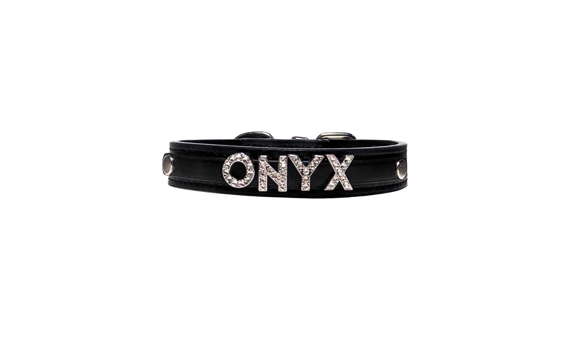 Onyx Dark Grey collar personalized with letter charms